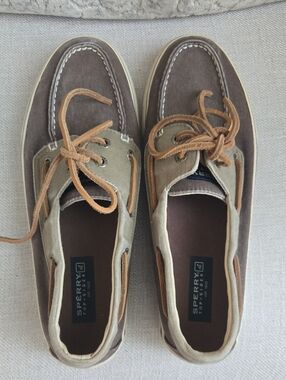 Sperry Two-Tone Brown Canvas and Tan Leather Boat Shoes